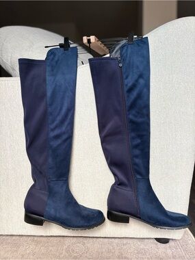 French Blu Navy Over The Knee Suede Stretch Boots